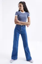 Tommylife Wholesale Petrol Basic Sleeve Detail Crew Neck Women's Crop Top T-Shirt - 97200