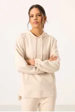 Ensemble tunique de survêtement oversize à capuche et texture douce Tommylife pour femme - 95348 Beige