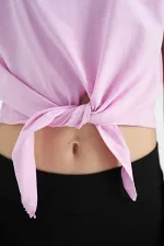 Tommylife Toptan Pembe Baskı Detaylı O Yaka Çok Renkli Bağlama Detaylı Kız Çocuk T-Shirt - 75113