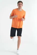 Tommylife Toptan O Yaka Standart Kalıp Basic Erkek T-Shirt 87911 Oranj