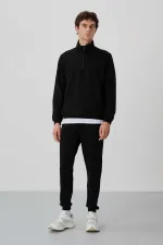 Tommylife Wholesale Herbert Standard Fit Stand Collar Men's Tracksuit Set 85233 Black