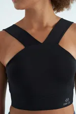 Tommylife Toptan Siyah Logo Baskılı Dar Kalıp Dalgıç Kumaş Kadın Büstiyer - 97259