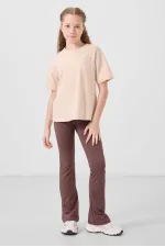 Tommylife Toptan Esnek Standart Fit Basic Performans İspanyol Paça Kız Çocuk Tayt 75193 Kahverengi