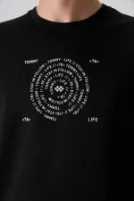 Tommylife Wholesale Crew Neck Oversize Printed Men's T-Shirt 88324 Black - White