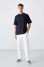 Tommylife Toptan O Yaka Oversize Baskılı Erkek T-Shirt 88324 Lacivert