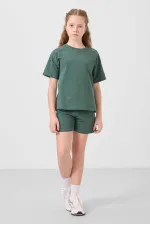 Ensemble short basique pour fille Tommylife, en coton doux texturé, coupe standard, vert clair, réf. 75184