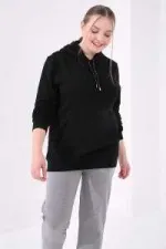 Tommylife Toptan Gri Melanj Klasik Paça Taş Detaylı Kadın Büyük Beden Eşofman Alt - 94040