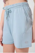 Ensemble short basique pour fille Tommylife, en coton doux texturé, coupe standard, bleu clair, référence 75184