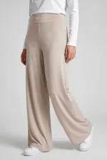 Tommylife Wholesale Beige Comfort Fit Wide Leg Corset Palazzo Women's Trousers - 94681 Tommylife Wholesale Beige Comfort Fit Wide Leg Corset Palazzo Women's Trousers - 94681