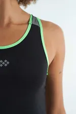 Tommylife Wholesale Black Back Detail Printed Standard Fit Women's Tank Top - 97269