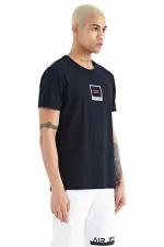 Tommylife Wholesale Adney Crew Neck Standard Fit Printed Men's T-Shirt 88230 Navy Blue