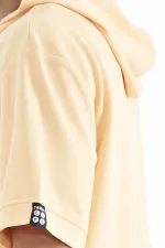 Tommylife Wholesale T-shirt à capuche orange oversize pour homme avec étiquette sur la manche - 88179