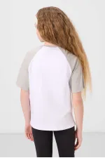 Tommylife Toptan O Yaka  Pamuklu Baskılı Oversize Fit Kız Çocuk T Shirt 75179 Beyaz