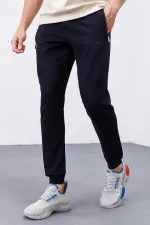 Tommylife Toptan Lacivert Fermuar Cepli Dar Kalıp Jogger Erkek Eşofman Alt - 84343