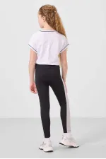 Ensemble de leggings Tommylife Wholesale pour filles, col rond, rayures latérales, coupe standard, performance, blanc et noir, réf. 75191