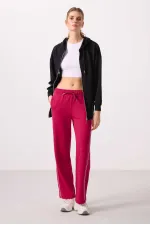 Pantalon palazzo à jambes larges et texture douce Tommylife pour femme, avec empiècements latéraux - 94669 Rouge Viva