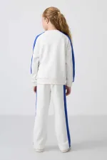 Tommylife Toptan 7-15 Yaş O Yaka Standart Kalıp Kız Çocuk Eşofman Takımı 75165 Ekru