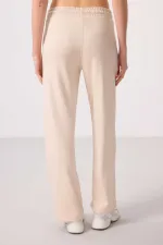 Pantalon palazzo pour femme Tommylife, en tissu doux, avec poches et surpiqûres apparentes - Beige 94670