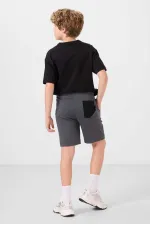 Tommylife Toptan Pamuklu Oversize Fit Dokuma Hafif Esnek Chino Erkek Çocuk Şort Takım 11278 Siyah-Gri