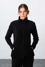 Ensemble de survêtement en polaire Tommylife Wholesale pour femme, coupe classique, col montant, taille oversize, noir, référence 95339