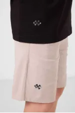 Ensemble short chino garçon Tommylife en coton tissé léger et extensible, coupe oversize, couleur noir et pierre, réf. 11277