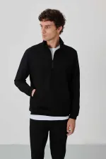 Tommylife Wholesale Herbert Standard Fit Stand Collar Men's Tracksuit Set 85233 Black