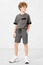 Short de sport basique gris foncé, coupe standard, pour garçon, Tommlife Wholesale - 11303