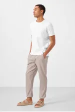 Pantalon chino extensible léger, coupe standard, tissé, Tommylife Wholesale, couleur pierre (réf. 82176).