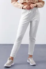 Tommylife Wholesale Ecru High Waist Jogger Comfortable Form Skinny Leg Women's Tracksuit Bottom - 94566