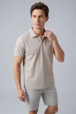 T-shirt polo beige Tommylife pour homme, coupe confortable, texture douce - 88496