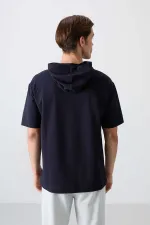 Tommylife Wholesale Hooded Oversize Basic Men's T-Shirt 88352 Navy Blue