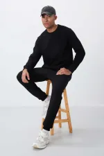 Tommylife Toptan Rahat Kalıp Basic Erkek Eşofman Takım 85265 Siyah