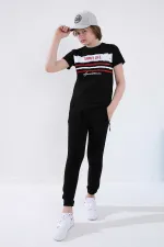 Pantalon de jogging noir pour garçon Tommylife, avec poche zippée, coupe standard et ourlets resserrés - 64042