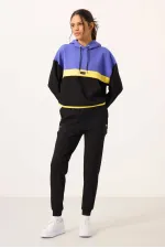 Ensemble de survêtement Tommylife Wholesale noir à capuche et blocs de couleur pour femme - 95327