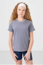 Tommylife Toptan Pamuklu O Yaka Oversize Fit Baskılı Kız Çocuk T Shirt 75177 Koyu Mavi