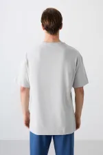 Tommylife Wholesale Crew Neck Oversize Printed Men's T-Shirt 88334 Stone