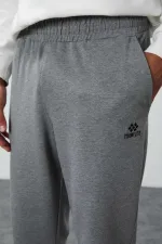 Tommylife Toptan Gri Melanj Klasik Cepli Standart Kalıp Manşetli Erkek Eşofman Alt - 84652