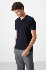Tommylife Toptan V Yaka Standart Kalıp Basic Erkek T-Shirt 87912 Lacivert