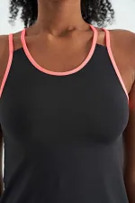 Débardeur de sport Tommylife Wholesale noir à double bretelle au dos, coupe standard, pour femme - 97258