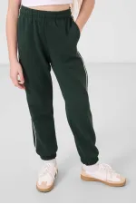 Ensemble de survêtement Tommylife Wholesale pour filles, col rond imprimé, ourlet élastiqué, coupe standard, réf. 75186, écru et vert pin