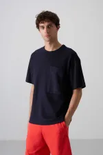 Tommylife Toptan O Yaka Oversize Basic Erkek T-Shirt 88341 Lacivert
