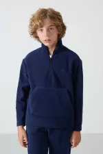 Ensemble de survêtement en polaire à col montant Tommylife Wholesale Serverer Boy, bleu marine, référence 11218