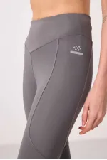 Tommylife Toptan Polyester Standart Fit Esnek Performans Kadın Tayt - 94666 Koyu Gri