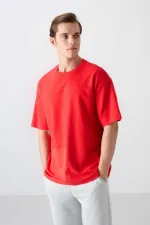 Tommylife Wholesale Crew Neck Oversize Basic Men's T-Shirt 88337 Fiesta