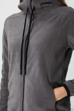 Sweat-shirt polaire à capuche zippé Tommylife Wholesale pour femme, coupe standard, gris foncé, référence 97287