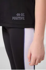 Ensemble de leggings Tommylife Wholesale pour filles, col rond, rayures latérales, coupe standard, noir, réf. 75191