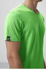 T-shirt basique Tommylife pour homme, col en V, coupe standard, vert fluo, référence 87912.
