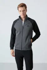 Tommylife Toptan Rahat Kalıp Dik Yaka Klasik Paça Erkek Eşofman Takımı 85113 Antrasit - Siyah