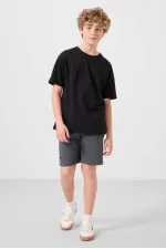 Ensemble short chino garçon Tommylife en coton tissé léger et extensible, coupe oversize, noir et gris, référence 11277