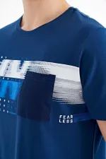 Tommylife Wholesale Indigo Printed Standard Fit Men's T-Shirt with Front Pocket Detail - 88200